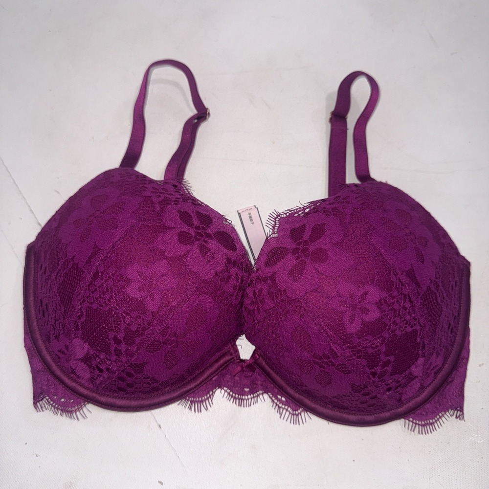 Victoria's Secret Dream Angels Burgundy Lace Push-Up Underwire Bra Women's 32DD
